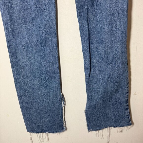 Zara Split Hem High Waist Straight Leg Jeans Dark Wash Raw Edge Size 26 - Picture 5 of 8